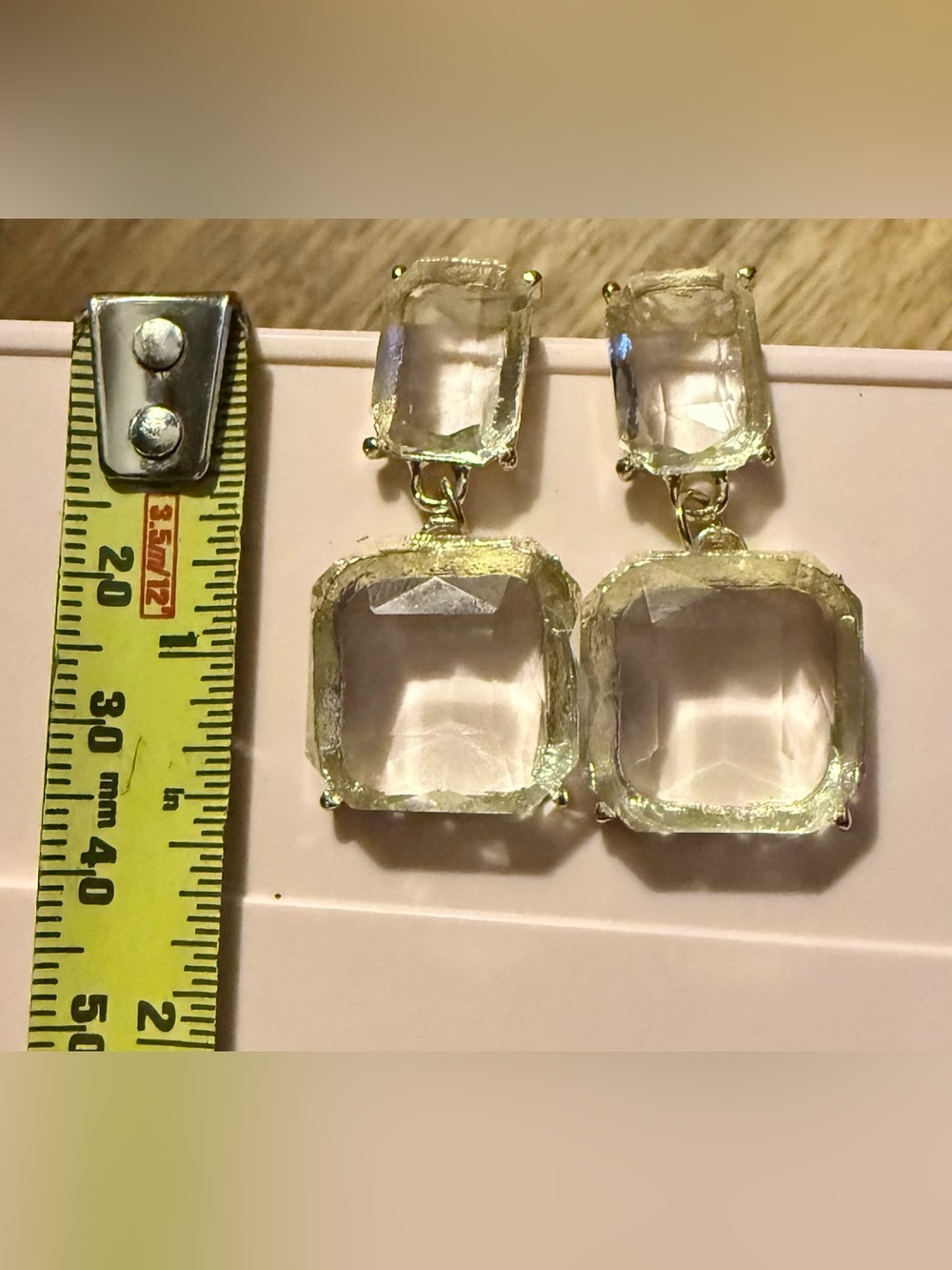 🧊 Gold-Tone Clear Crystal Ice Cube Drop Earrings - Women Jewelry - Picture 8 of 9